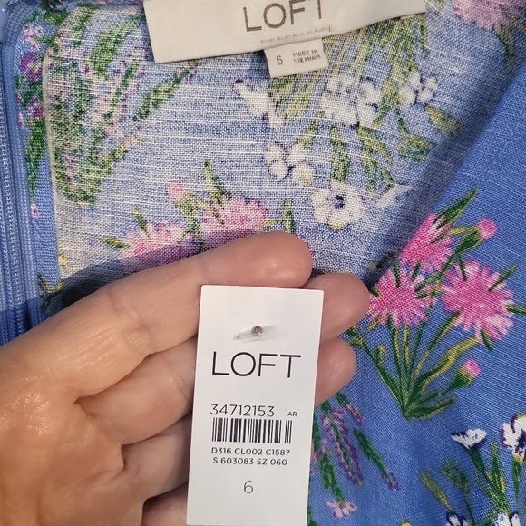 NWT LOFT Blue Wildflower Linen Blend Babydoll Dress Sz 6 - Picture 6 of 10